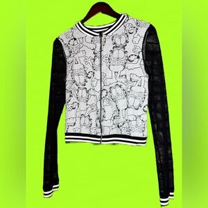 Retro Garfield jacket unisex girls/boys fishnet sleeves black and white